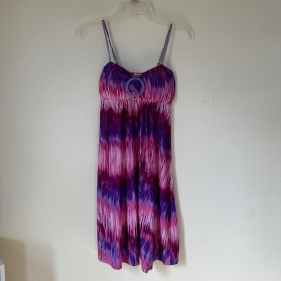 Colorful Pink & Purple Zig Zag Pattern Juniors' Beach Summer Dress - Picture 1 of 8
